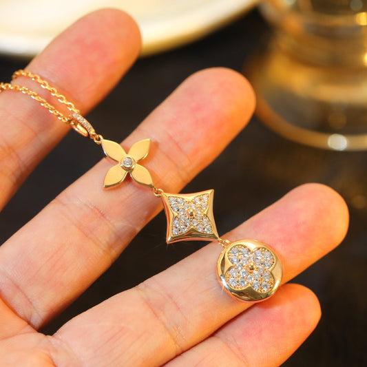 [Vintora]STAR AND SUN DIAMOND PINK GOLD NECKLACE
