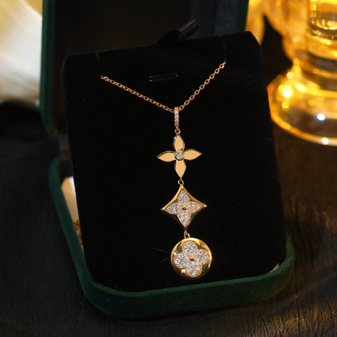 [Vintora]STAR AND SUN DIAMOND PINK GOLD NECKLACE