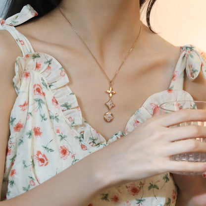 [Vintora]STAR AND SUN DIAMOND PINK GOLD NECKLACE