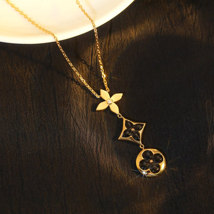 [Vintora]STAR AND SUN ONYX PINK GOLD NECKLACE