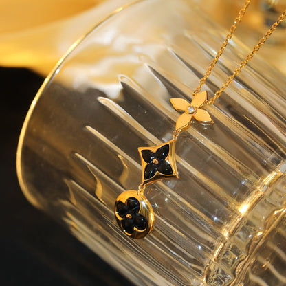 [Vintora]STAR AND SUN ONYX PINK GOLD NECKLACE