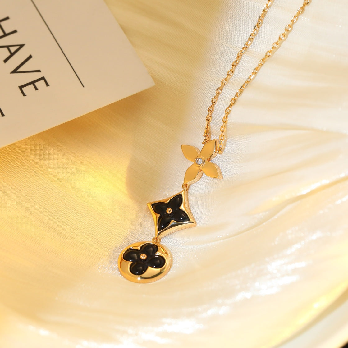 [Vintora]STAR AND SUN ONYX PINK GOLD NECKLACE