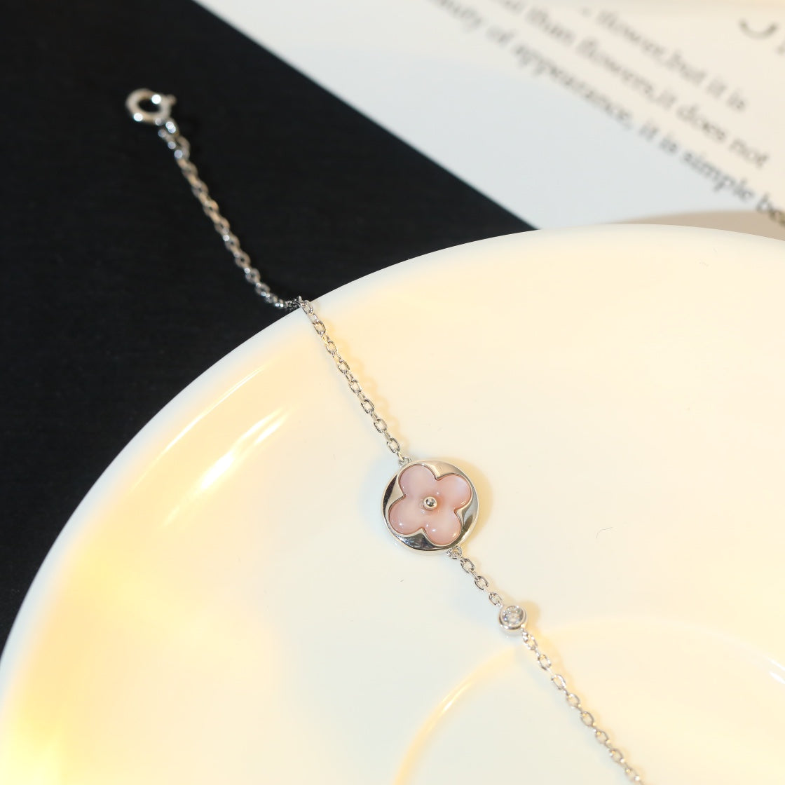 [Vintora]SUN MOTIF PINK MOP SILVER BRACELET