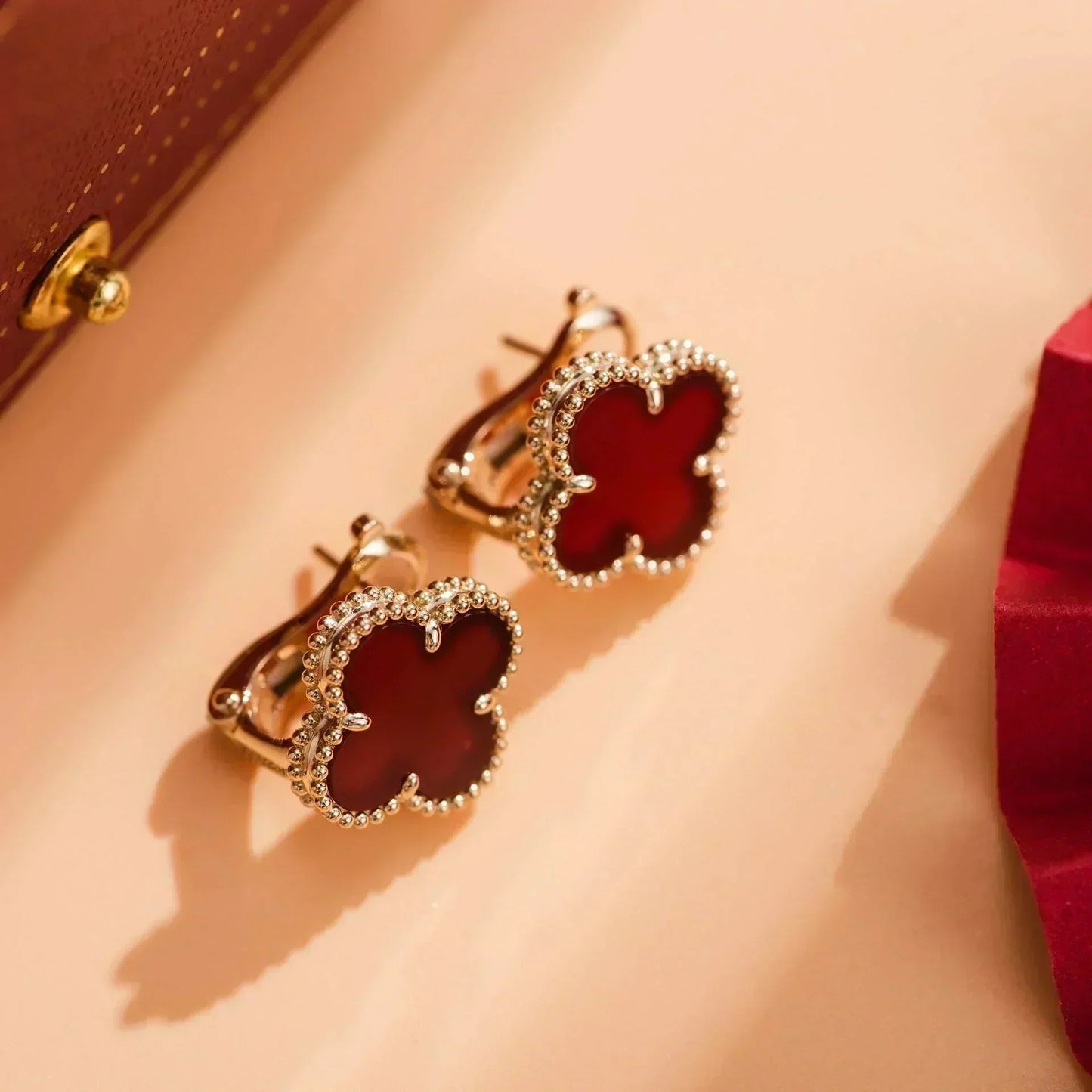 [Vintora]CLOVER MEDIUM 1 MOTIFS CARNELIAN  EARRINGS