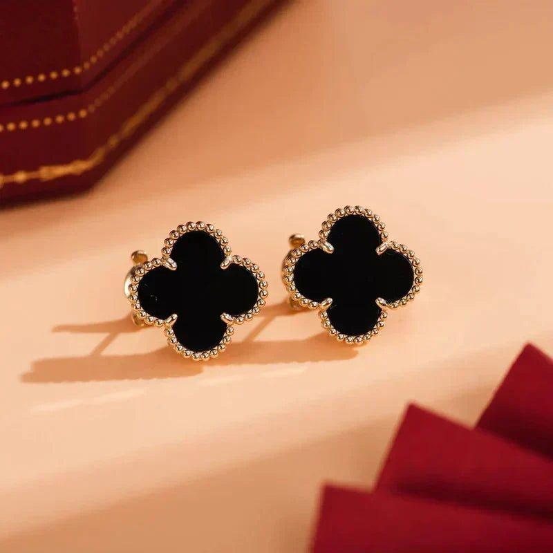 [Vintora]CLOVER MEDIUM 1 MOTIFS  ONYX STUD EARRINGS