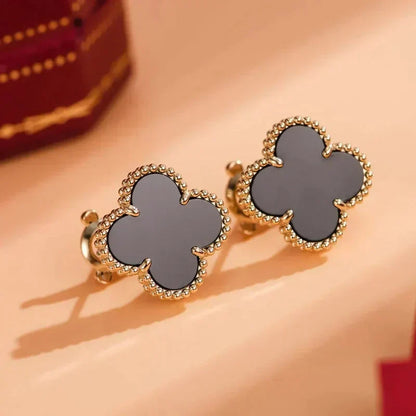 [Vintora]CLOVER MEDIUM 1 MOTIFS  ONYX STUD EARRINGS