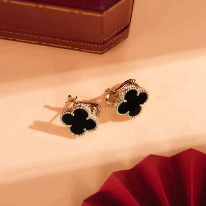 [Vintora]CLOVER MEDIUM 1 MOTIFS  ONYX STUD EARRINGS
