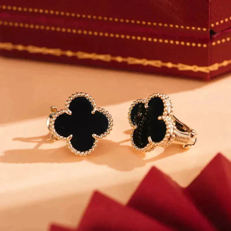 [Vintora]CLOVER MEDIUM 1 MOTIFS  ONYX STUD EARRINGS