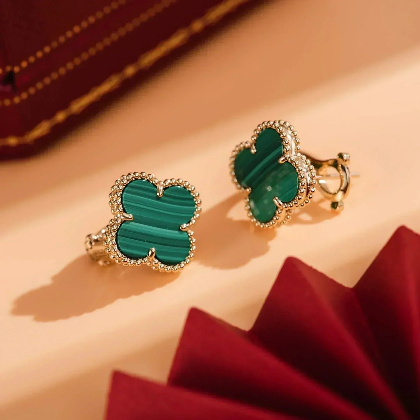 [Vintora]CLOVER MEDIUM 1 MOTIFS MALACHITE  EARRINGS