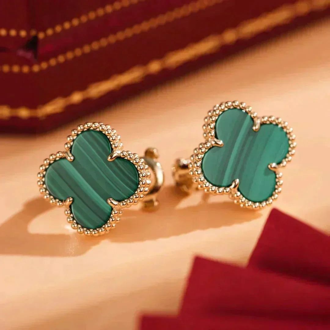 [Vintora]CLOVER MEDIUM 1 MOTIFS MALACHITE  EARRINGS