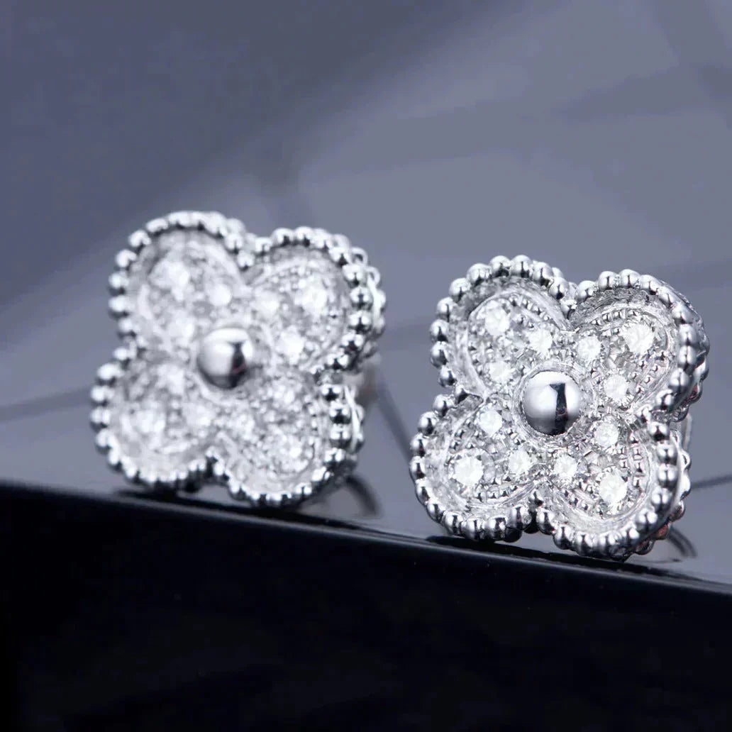 [Vintora]CLOVER 1 MOTIFS DIAMOND STUD EARRINGS SILVER