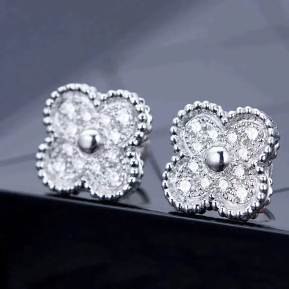 [Vintora]CLOVER 1 MOTIFS DIAMOND STUD EARRINGS SILVER