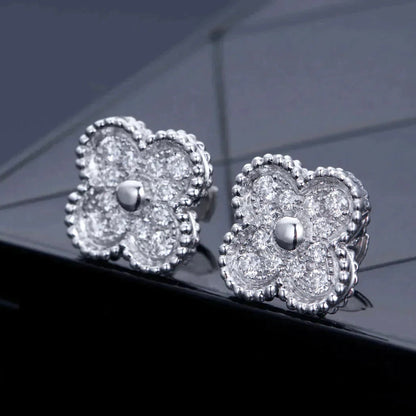[Vintora]CLOVER 1 MOTIFS DIAMOND STUD EARRINGS SILVER