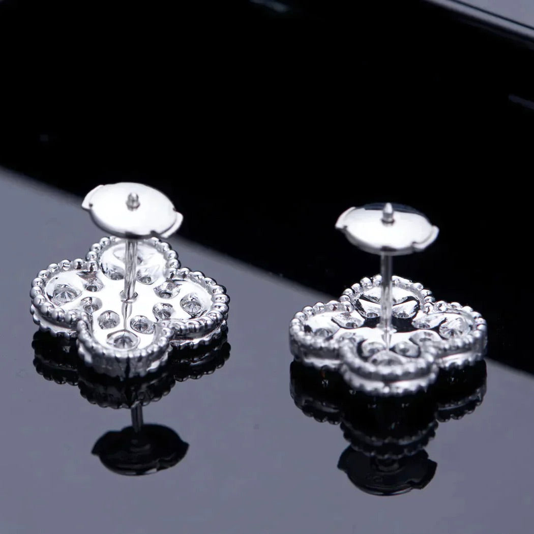 [Vintora]CLOVER 1 MOTIFS DIAMOND STUD EARRINGS SILVER