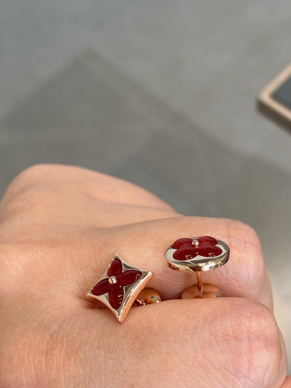 [Vintora]STAR AND SUN PINK GOLD CARNELIAN STUD EARRINGS
