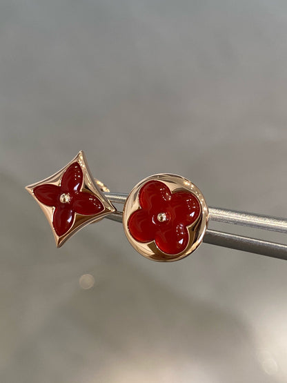 [Vintora]STAR AND SUN PINK GOLD CARNELIAN STUD EARRINGS