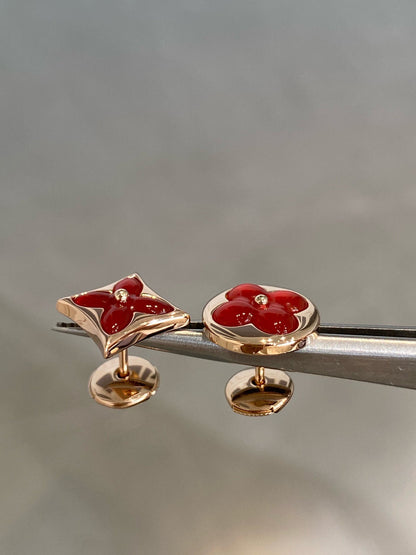 [Vintora]STAR AND SUN PINK GOLD CARNELIAN STUD EARRINGS