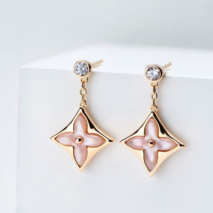 [Vintora]DOUBLE STAR PINK GOLD MOP DROP EARRINGS