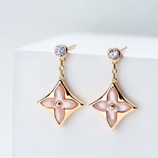 [Vintora]DOUBLE STAR PINK GOLD MOP DROP EARRINGS