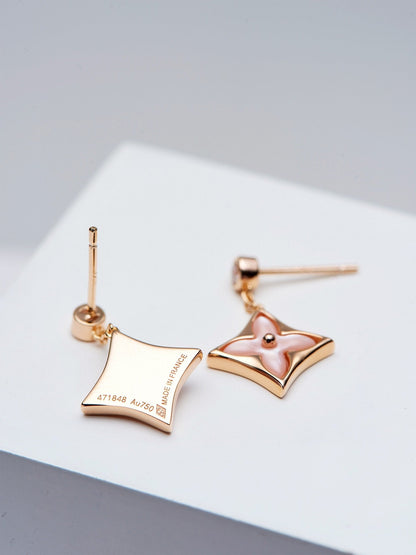 [Vintora]DOUBLE STAR PINK GOLD MOP DROP EARRINGS