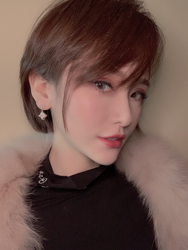 [Vintora]DOUBLE STAR PINK GOLD MOP DROP EARRINGS