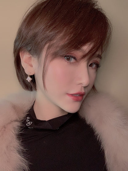 [Vintora]DOUBLE STAR PINK GOLD MOP DROP EARRINGS