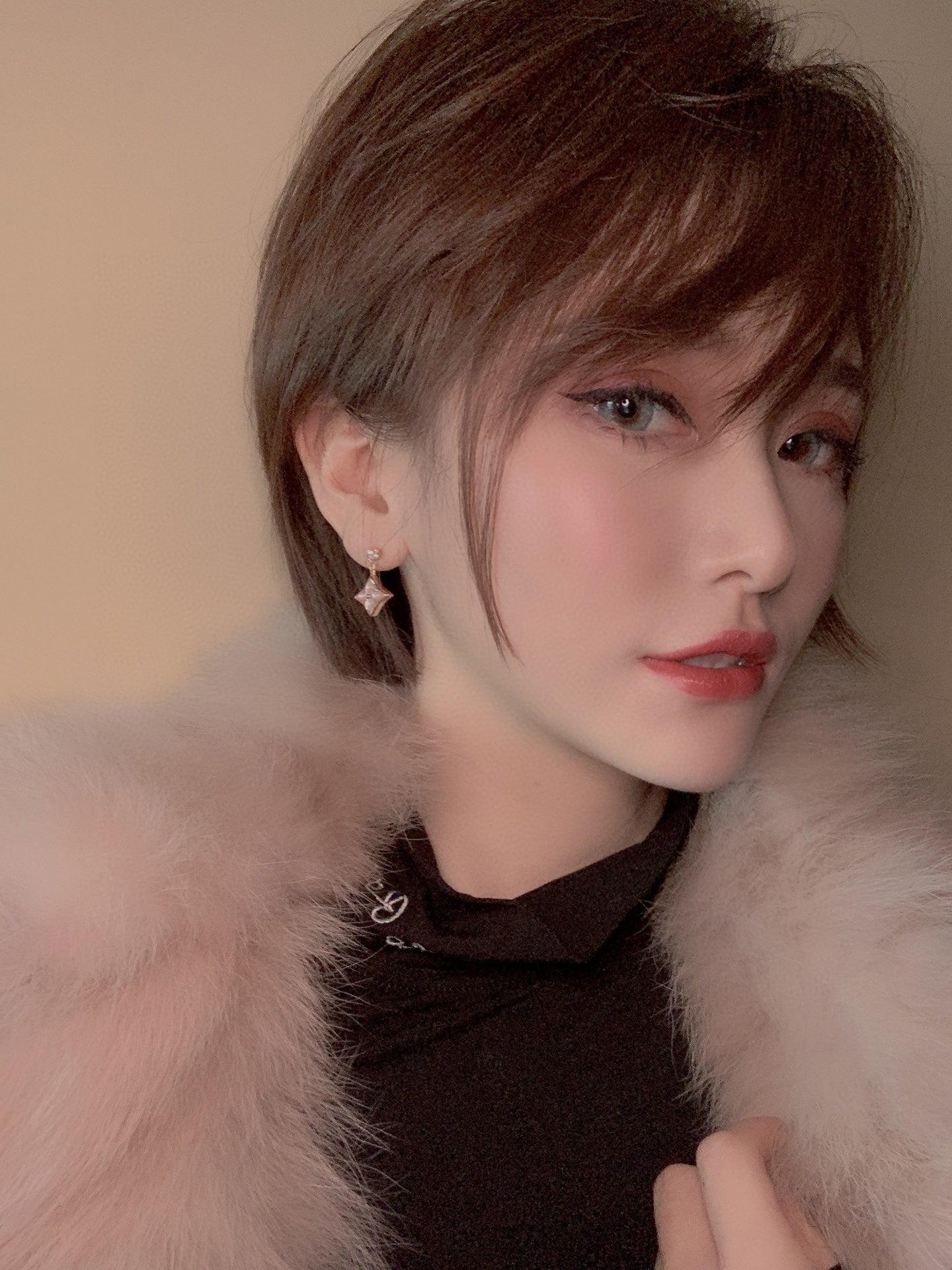 [Vintora]DOUBLE STAR PINK GOLD MOP DROP EARRINGS
