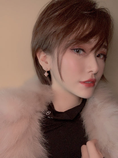 [Vintora]DOUBLE STAR PINK GOLD MOP DROP EARRINGS