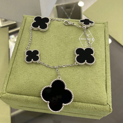 [Vintora]CLOVER 5 MOTIFS SIVLER ONYX BRACELET