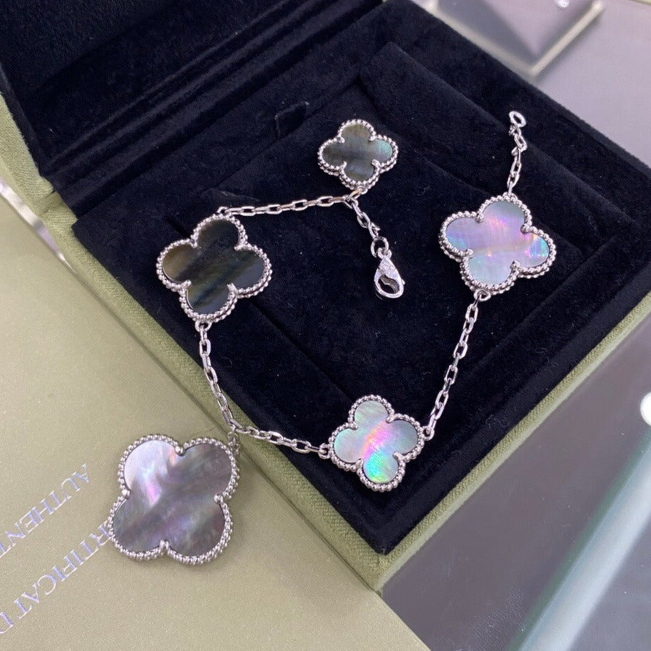 [Vintora]CLOVER 5 MOTIFS SIVLER DARK MOP BRACELET