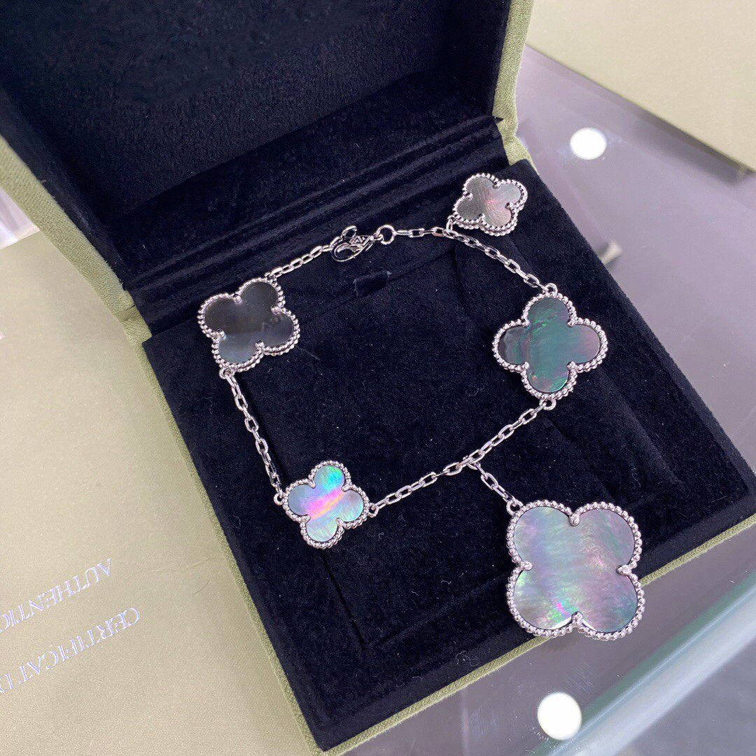 [Vintora]CLOVER 5 MOTIFS SIVLER DARK MOP BRACELET