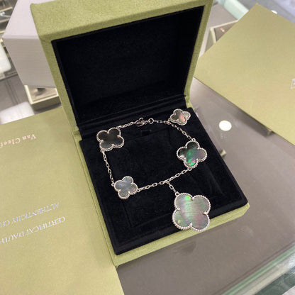 [Vintora]CLOVER 5 MOTIFS SIVLER DARK MOP BRACELET
