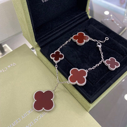 [Vintora]CLOVER 5 MOTIFS SIVLER CARNELIAN BRACELET