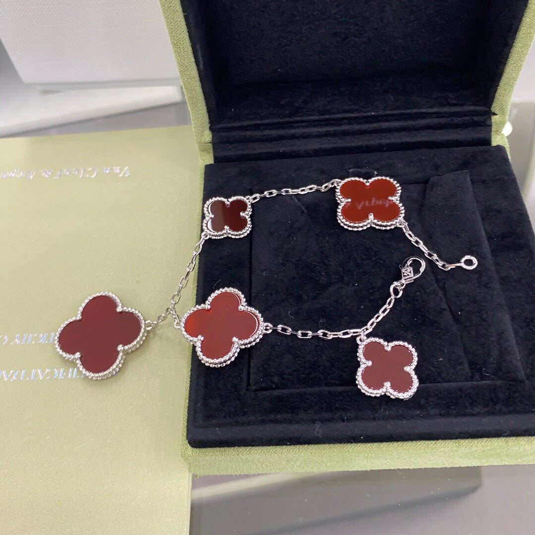 [Vintora]CLOVER 5 MOTIFS SIVLER CARNELIAN BRACELET