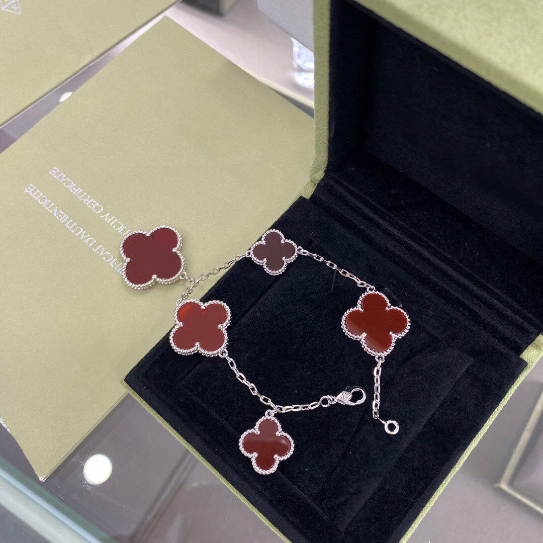 [Vintora]CLOVER 5 MOTIFS SIVLER CARNELIAN BRACELET