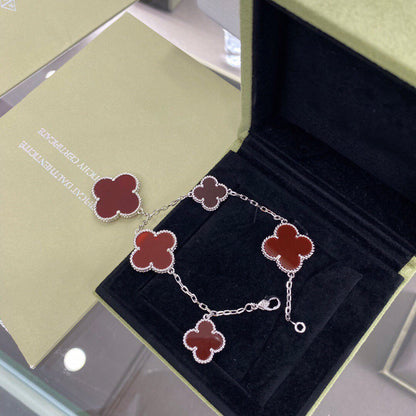[Vintora]CLOVER 5 MOTIFS SIVLER CARNELIAN BRACELET