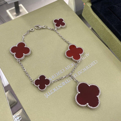 [Vintora]CLOVER 5 MOTIFS SIVLER CARNELIAN BRACELET