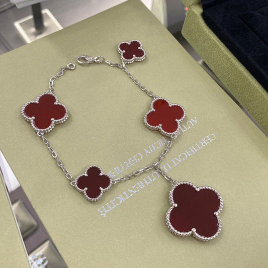 [Vintora]CLOVER 5 MOTIFS SIVLER CARNELIAN BRACELET