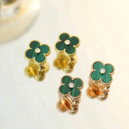 [Vintora]CLOVER MEDIUM 1 MOTIFS MALACHITE DIAMOND EARRINGS