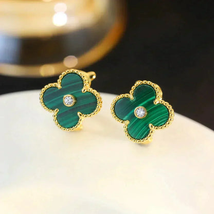 [Vintora]CLOVER MEDIUM 1 MOTIFS MALACHITE DIAMOND EARRINGS
