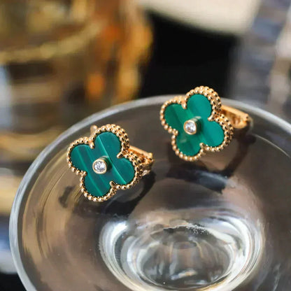 [Vintora]CLOVER MEDIUM 1 MOTIFS MALACHITE DIAMOND EARRINGS