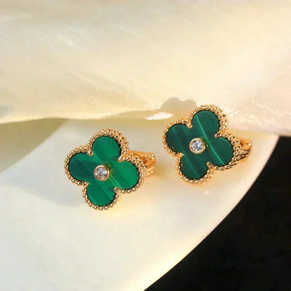 [Vintora]CLOVER MEDIUM 1 MOTIFS MALACHITE DIAMOND EARRINGS