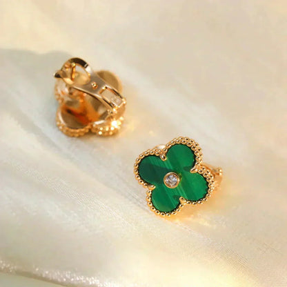 [Vintora]CLOVER MEDIUM 1 MOTIFS MALACHITE DIAMOND EARRINGS