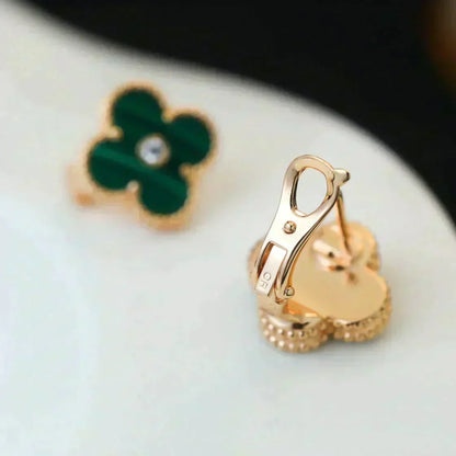 [Vintora]CLOVER MEDIUM 1 MOTIFS MALACHITE DIAMOND EARRINGS