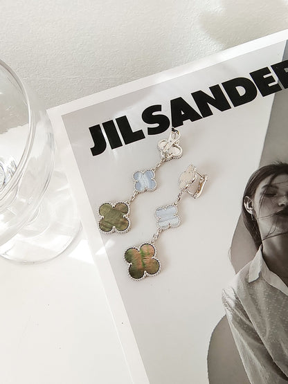 [Vintora]CLOVER 3 MOTIFS CHALCEDONY DARK MOP SILVER EARRINGS