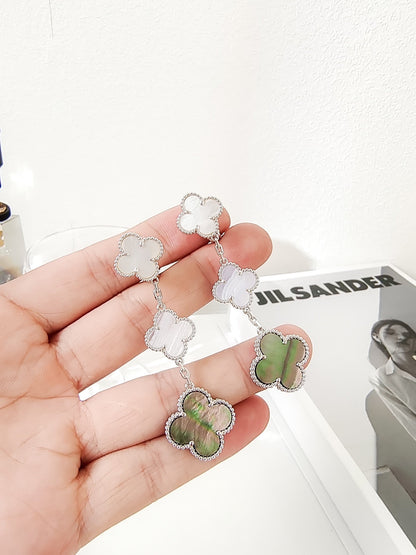 [Vintora]CLOVER 3 MOTIFS CHALCEDONY DARK MOP SILVER EARRINGS