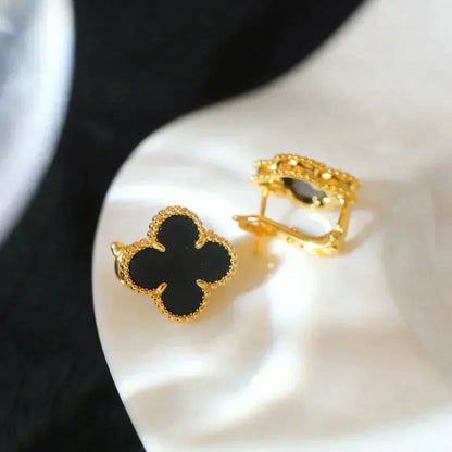 [Vintora]CLOVER MEDIUM 1 MOTIFS  ONYX STUD EARRINGS