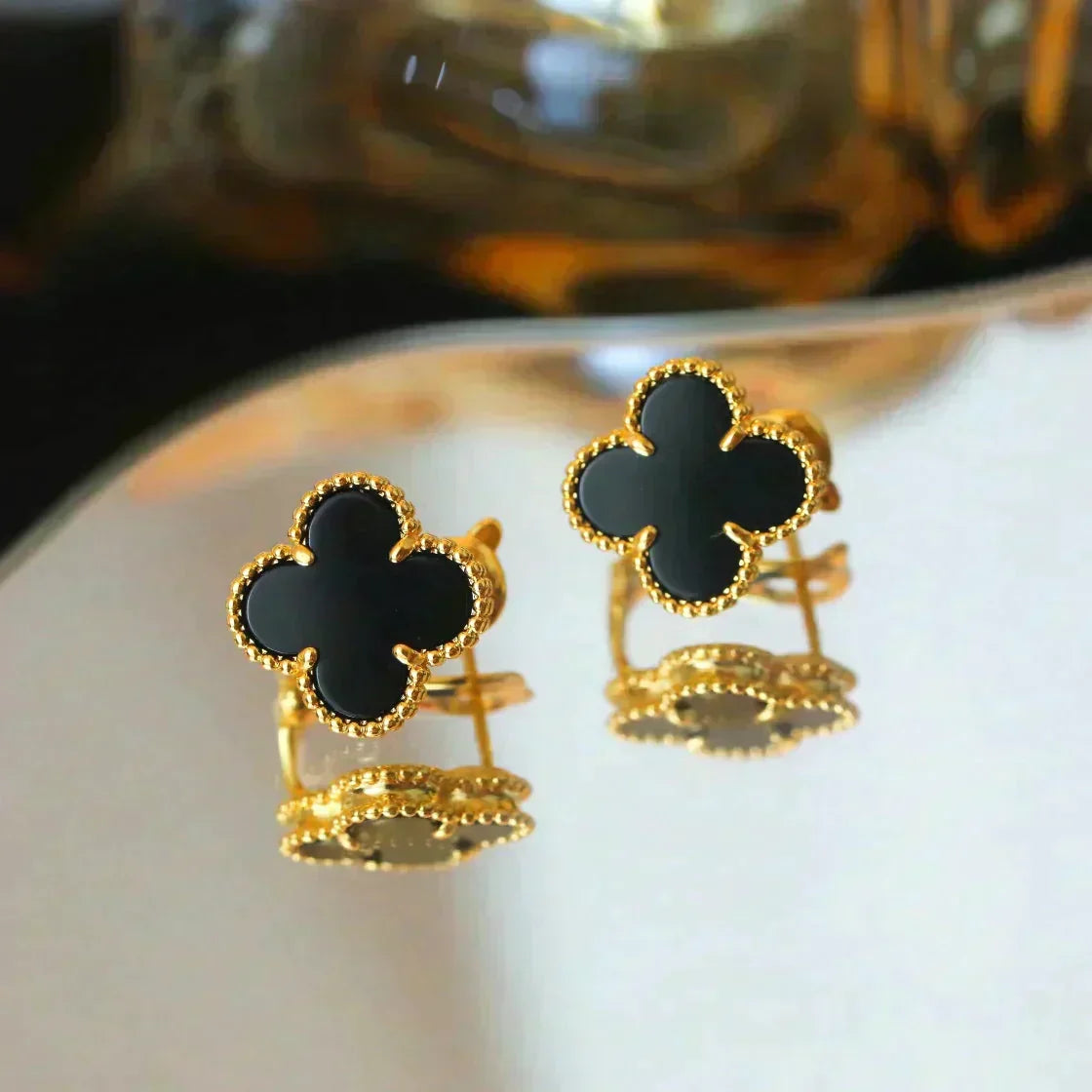 [Vintora]CLOVER MEDIUM 1 MOTIFS  ONYX STUD EARRINGS