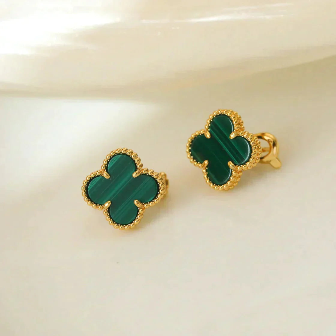[Vintora]CLOVER MEDIUM 1 MOTIFS MALACHITE  EARRINGS