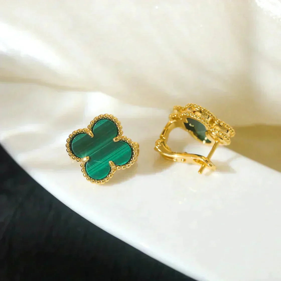 [Vintora]CLOVER MEDIUM 1 MOTIFS MALACHITE  EARRINGS